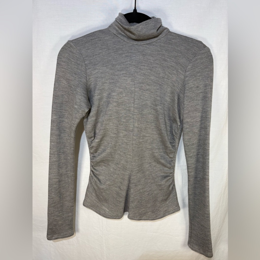 Charles Chang-Lima Top Gray Mock Neck Long Sleeve Cashmere Silk Blend Size 6